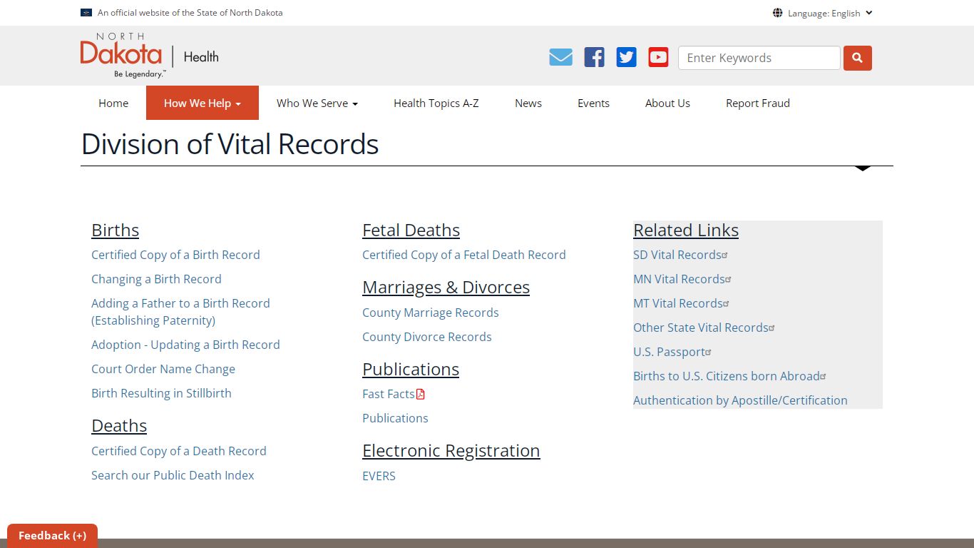 Division of Vital Records - North Dakota Department of Health