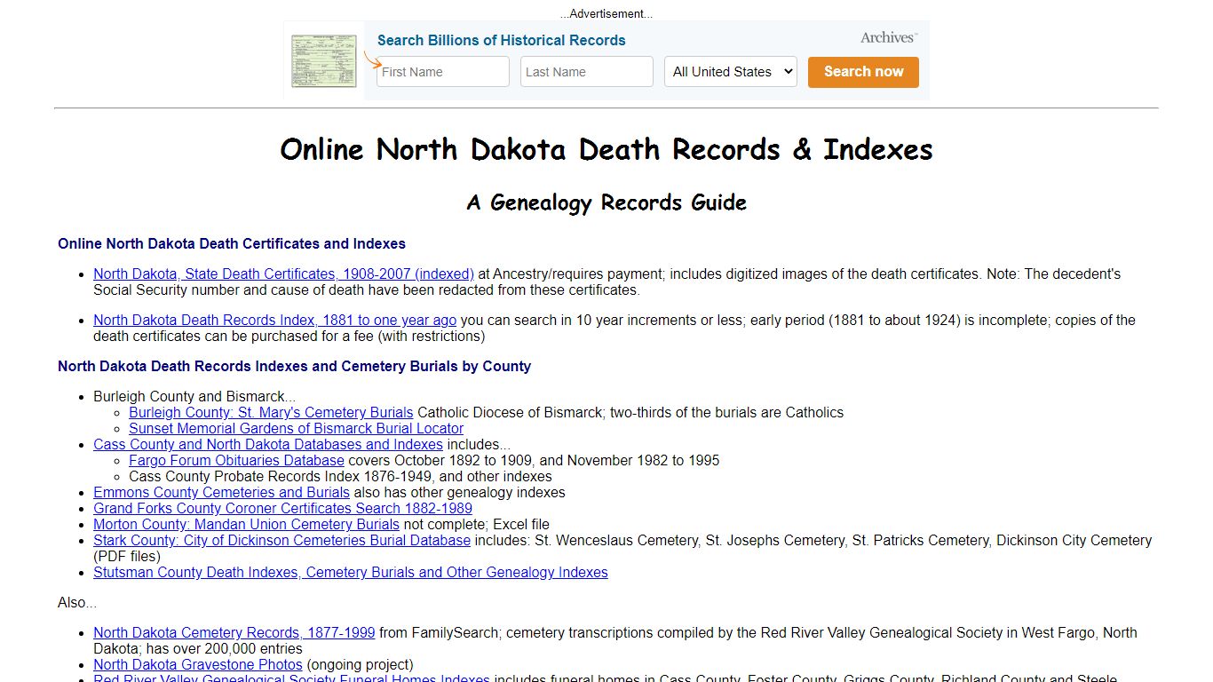 Online North Dakota Death Indexes, Records & Obituaries