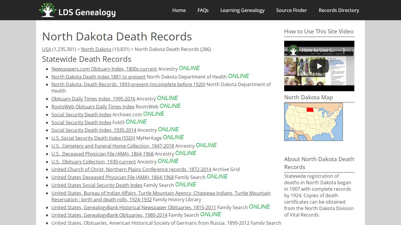 North Dakota Death Records - LDS Genealogy